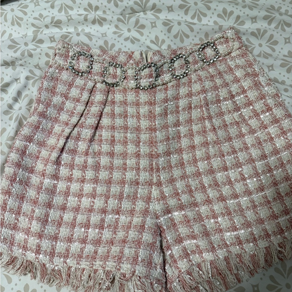 VENUS High Waist Pink and White Tweed Shorts